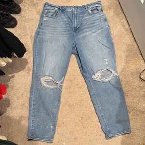 American Eagle Outfitters Distressed Blue Curvy Mom Boyfriend Jeans